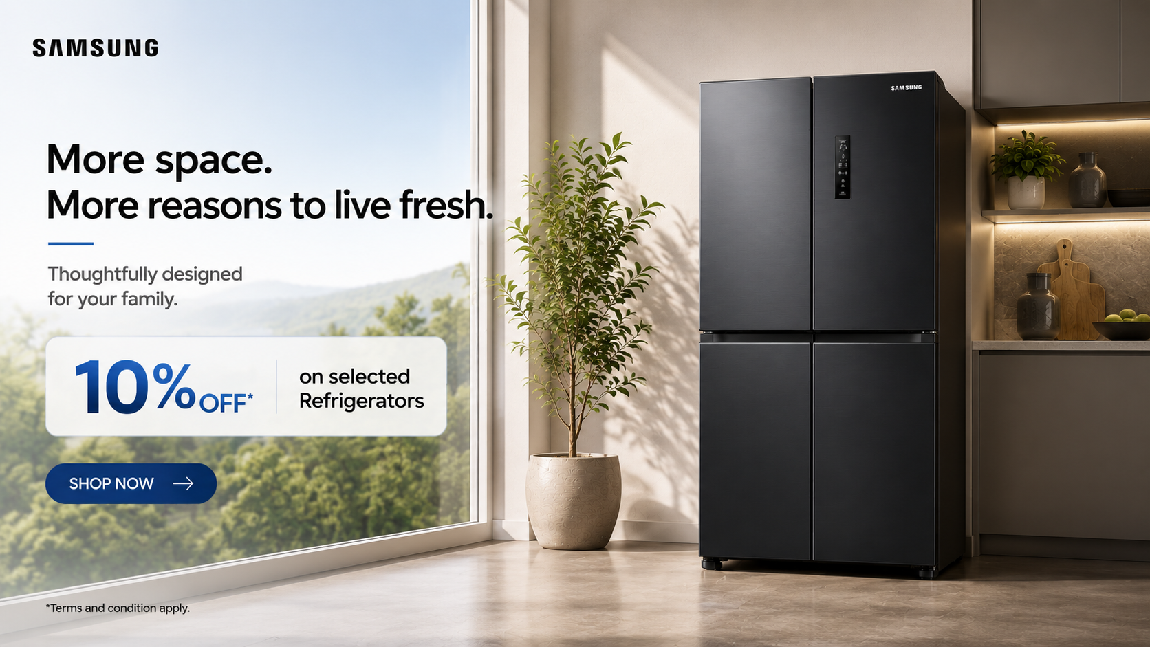 Samsung refrigerator — 10% off on selected Refrigerators